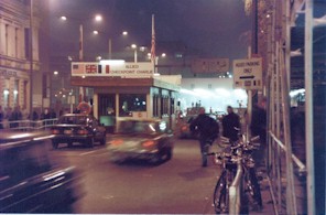 The famous "Checkpoint Charlie" at the Berlin Wall, as seen in spy and historical movies